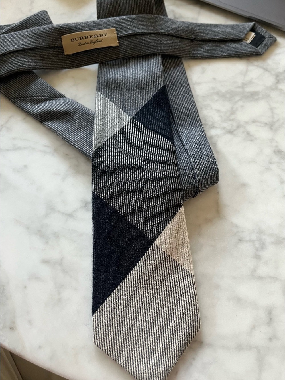 Burberry Gray and Black Striped Wool Tie